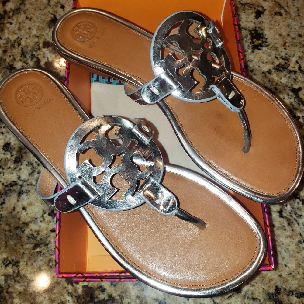 Silver Metallic/Leather Tory Burch Miller Sandal